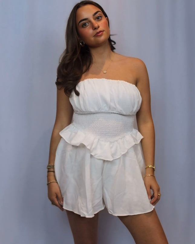 Cali Strapless Ruffled Romper