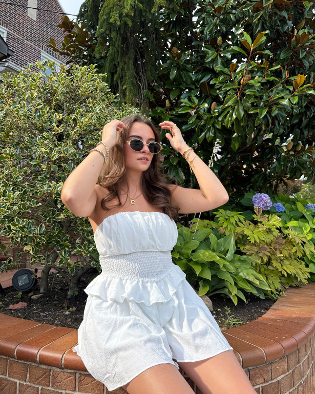 Cali Strapless Ruffled Romper