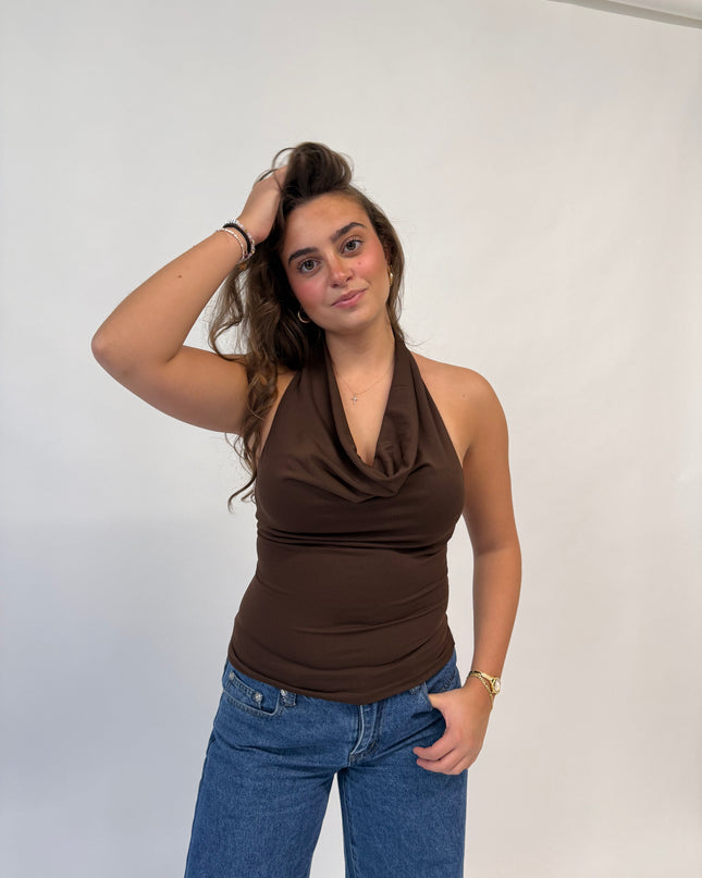 Priya Cowl Neck Top (Brown)