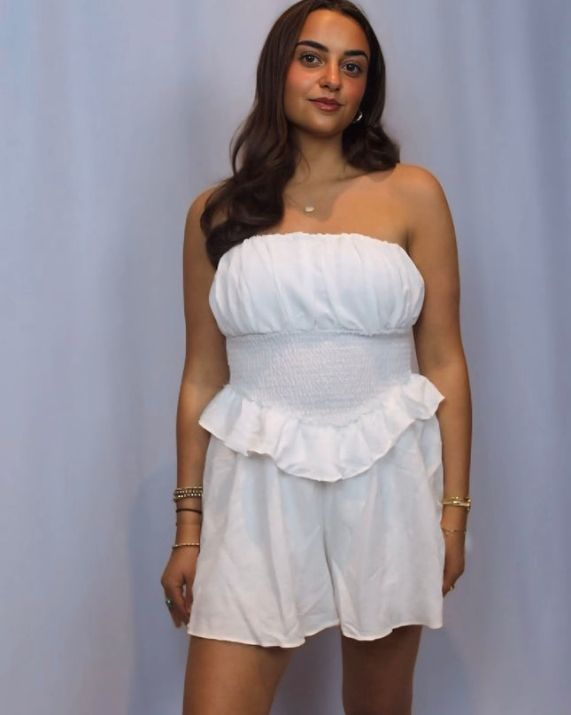Cali Strapless Ruffled Romper
