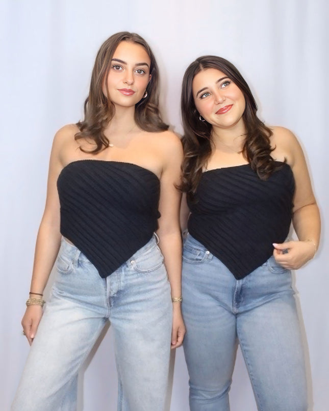 Navy Scarf Hem Tube Top