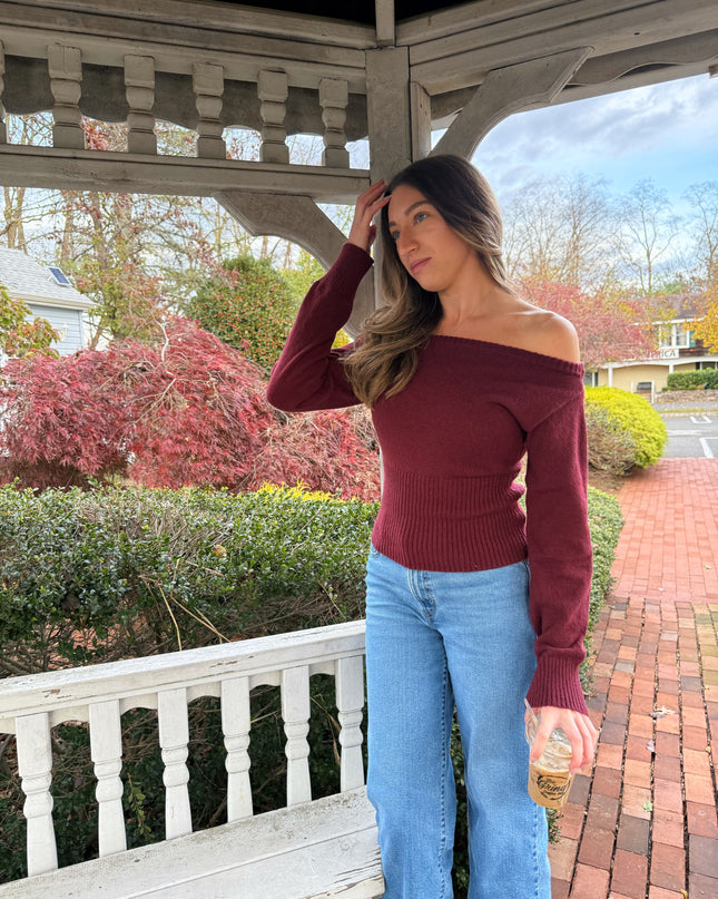 Cherry Crush Off The Shoulder Sweater