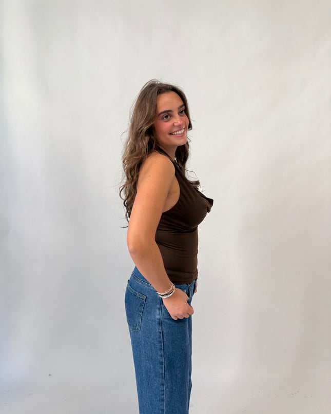 Priya Cowl Neck Top (Brown)