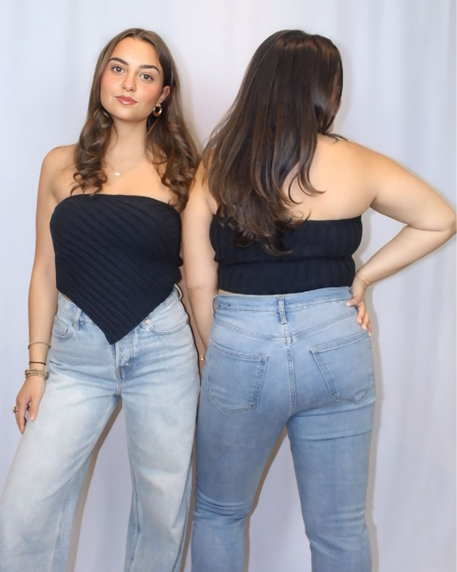 Navy Scarf Hem Tube Top