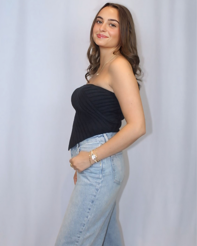 Navy Scarf Hem Tube Top
