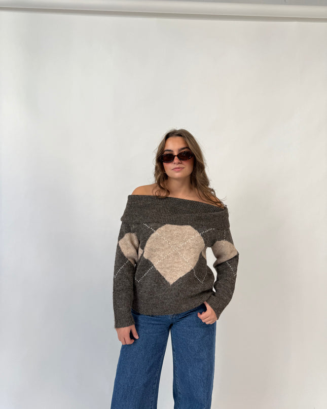 Shea Off Shoulder Argyle Sweater