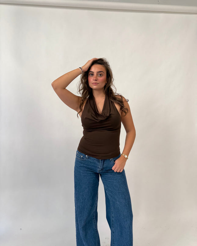 Priya Cowl Neck Top (Brown)