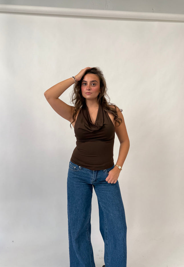 Priya Cowl Neck Top (Brown)