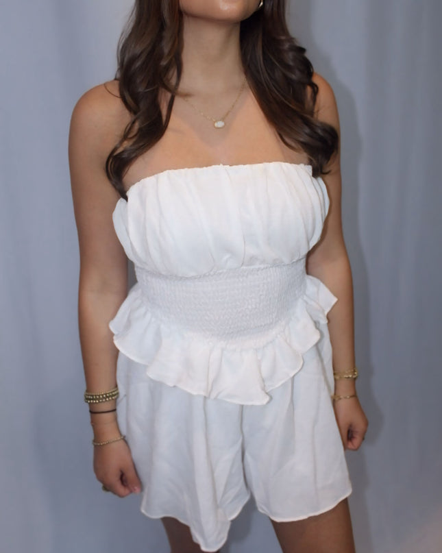 Cali Strapless Ruffled Romper