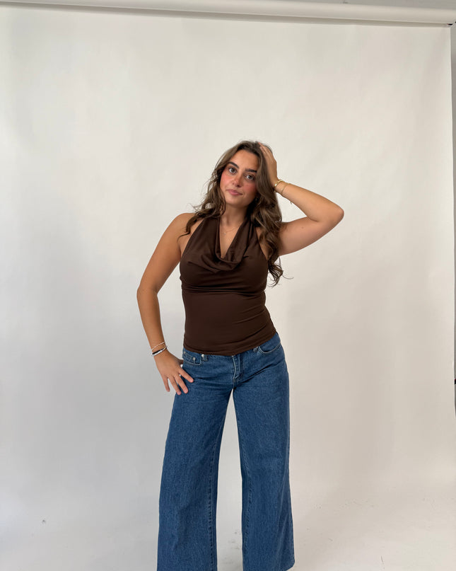 Priya Cowl Neck Top (Brown)